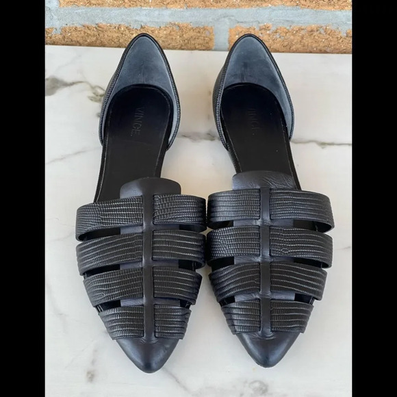 Vince Black Neves Lizard-embossed Leather Flats 8M - Picture 3 of 11